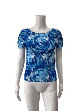 Issey Miyake me Blue Floral Rose Pleated SS Slim T-Shirt size Small
